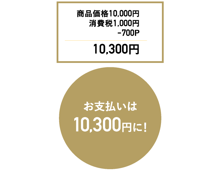 商品価格10,000円
				消費税1,000円
				-700P10,300円お支払いは10,300円に！